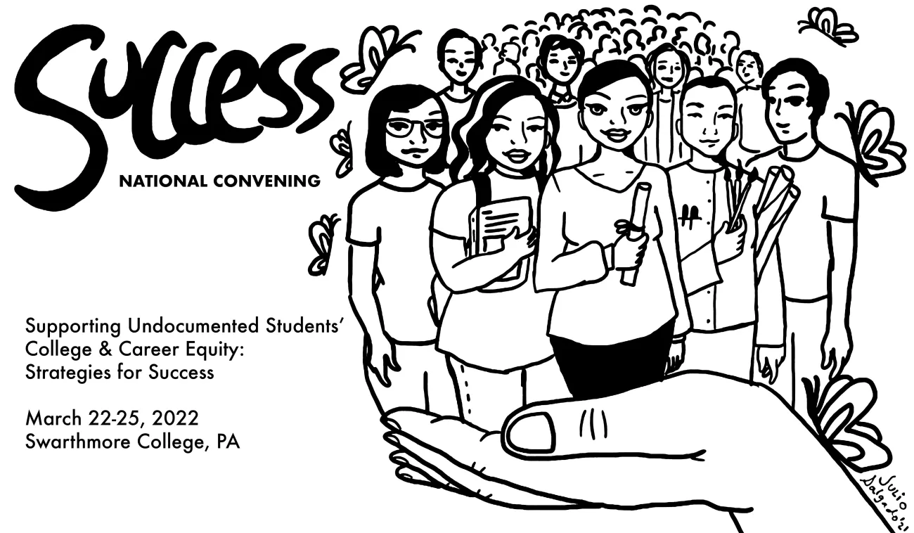 Black and white logo of the SUCCESS Convening with large hand holding a group of young people