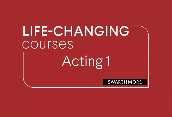 Red background and white text that reads "Life Changing Courses: Acting I""