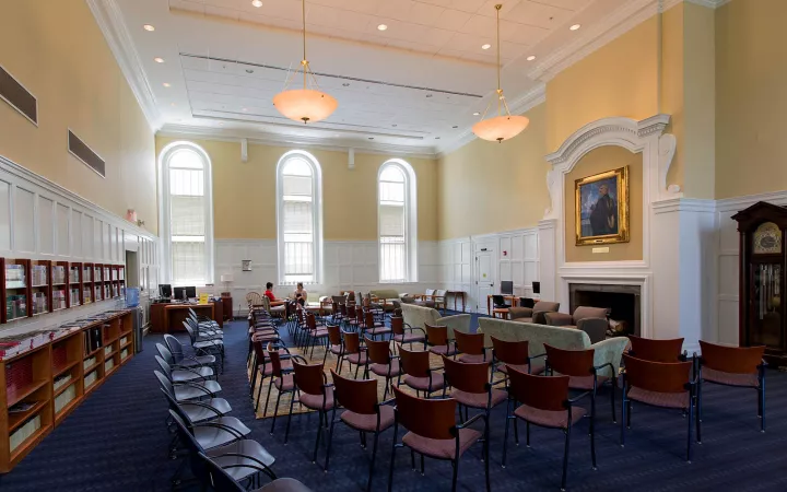 Large room with chairs used by Admissions