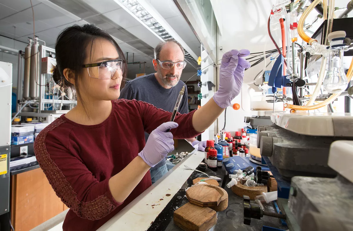 Sooyun Choi '17 sets up a reaction in professor Bob Paley's Organic Synthesis Research Lab